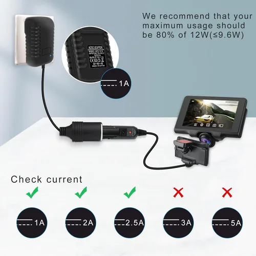 Vista 4 de inShareplus Convertidor de 12V 1A 12W CA a CC, adaptador de encendedor de cigarrillos de 12 voltios, CA 100~240V a CC 12V Adaptador de encendedor