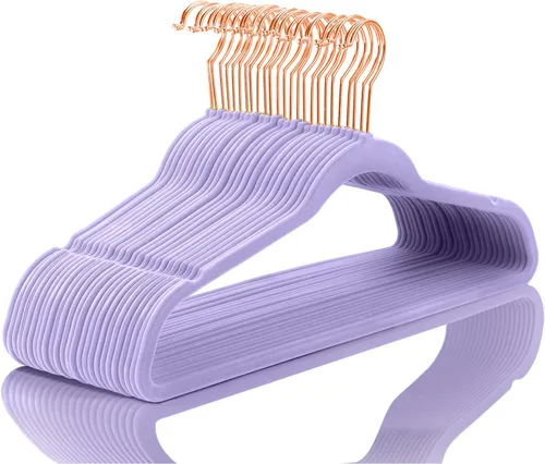 Vista 40 de MIZGI - Perchas de terciopelo premium - de alta resistencia, antideslizantes, (paquete de 50 unidades), ganchos color azul agua y dorado rosa