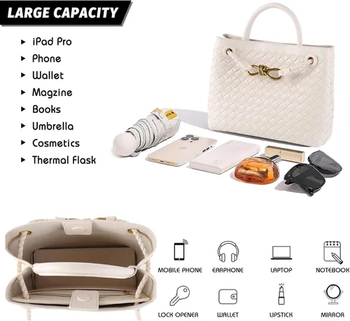 Vista 5 de Bolsa tejida para mujer, bolsa tejida con asa superior, bolsa de hombro tejida, bolsa cruzada