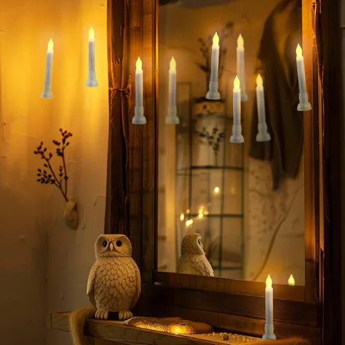 Vista 6 de Homemory 12 piezas de velas flotantes colgantes con varita y control remoto (batería incluida), velas de decoración mágica, velas cónicas sin llama