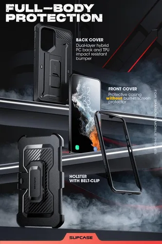 Vista 4 de SUPCASE Funda para Samsung Galaxy S23 Ultra con soporte (Unicorn Beetle Pro), [marco frontal integrado y clip para cinturón]