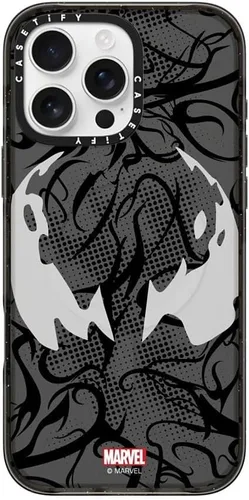 Vista 14 de CASETiFY Impact - Funda para iPhone 13 [Spider-Man Co-Lab / protección contra caídas de 6.6 pies] - Máscara Venom - Negro transparente Spider Man