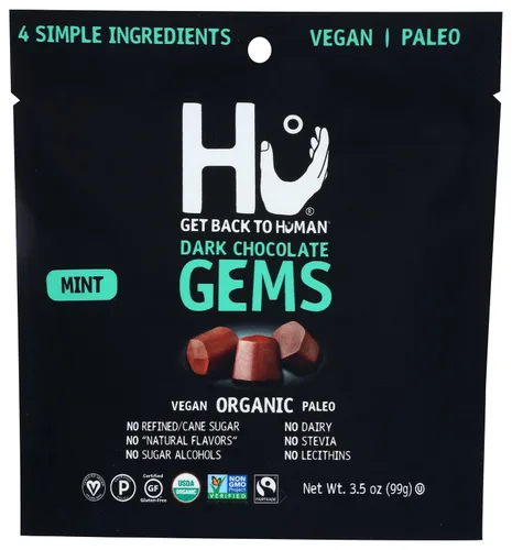 Vista 8 de Hu Gems Chocolate Vegan Snacks Paquete de 6 orgánico, paleo, sin gluten Dark Chocolate Chips Baking and Snacking Chips Base vegetal, sin