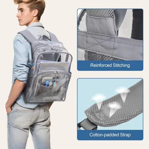 Vista 4 de Cambond Mochila transparente, mochilas transparentes resistentes para adultos, correas reforzadas, bolsa transparente para la escuela, el trabajo