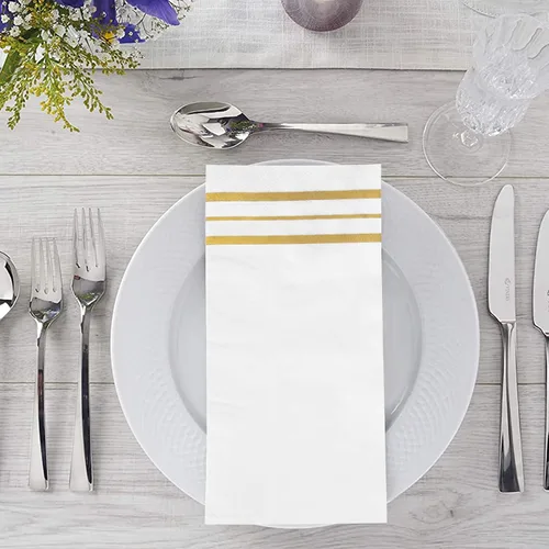 Vista 4 de 100 piezas de servilletas blancas y doradas, servilletas de papel para cena, toallas de mano desechables para baño, suaves, absorbentes, servilletas