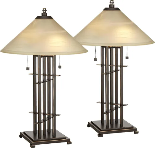Vista 2 de Franklin Iron Works Metro Collection - Juego de 2 lámparas de mesa decorativas de 23 1/2 pulgadas de alto, estilo rústico, moderno, con cadena