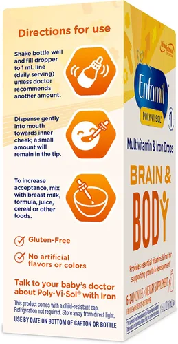 Vista 11 de Enfamil - Vitaminas para prenatales y bebés Poly-Vi-Sol 8 Multivitaminas y suplemento de hierro en gotas para bebés y niños, apoya el crecimiento