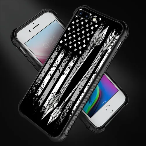 Vista 2 de Funda compatible con iPhone 7/8, diseño de bandera estadounidense con diseño de tiro con arco al aire libre, a prueba de golpes, antiarañazos Tiro