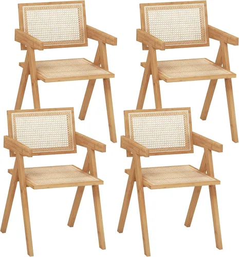 Vista 10 de Giantex Juego de 2 sillas de comedor de caña bohemia, carga máxima de 330 libras, sillas de comedor de madera, sillón de bambú para sala de estar