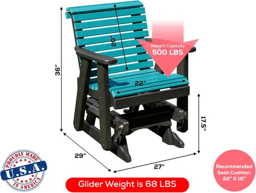Vista 2 de Aruba Blue-Poly Lumber Roll Back 2 pies Glider Everlasting - Fabricado en Estados Unidos - Amish Crafted Aruba en negro