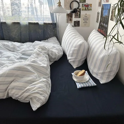 Vista 267 de mixinni Juego de funda de edredón vintage a rayas, tamaño twin, juego de ropa de cama de 3 piezas, 100% algodón lavado, suave y transpirable, funda