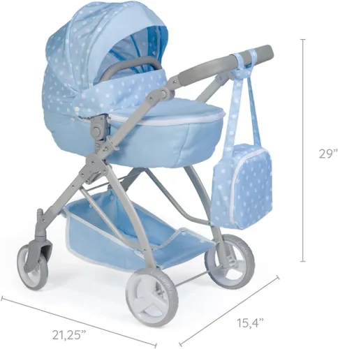Vista 2 de JC Toys - Berenguer Boutique Cochecito deportivo plegable de lujo Colección Blue Royal para muñecas de hasta 20 pulgadas A partir de 3 años