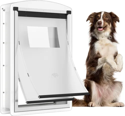 Vista 9 de [MAVRICTECH] Extea - Puerta grande para perro para puerta, puerta de perro para puerta interior y exterior con marco de acero y túnel telescópico