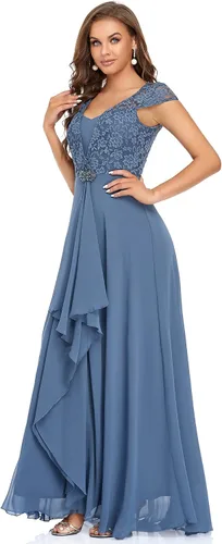 Vista 3 de Ever-Pretty Vestidos de noche formales de gasa con manga casquillo y encaje para mujer 7986