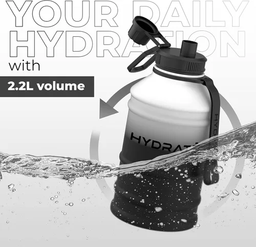 Vista 4 de HYDRATE Botella de Agua de Acero Inoxidable de 74 Oz - Mono - Botella de Agua de Metal para Gimnasio Libre de BPA - Correa de Transporte de Nylon