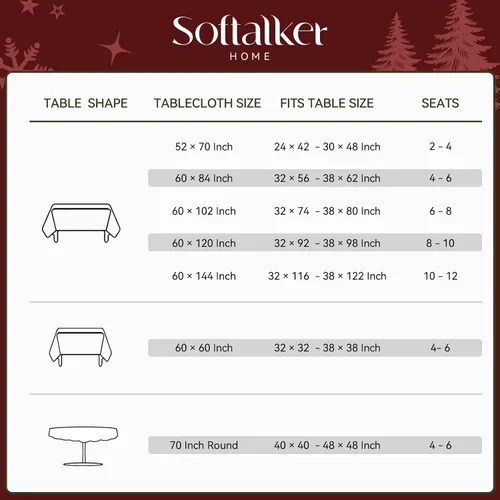 Vista 6 de Softalker: Mantel de Navidad de jacquard, mantel rectangular vintage de damasco de invierno, mantel impermeable de poliéster con copo de nieve