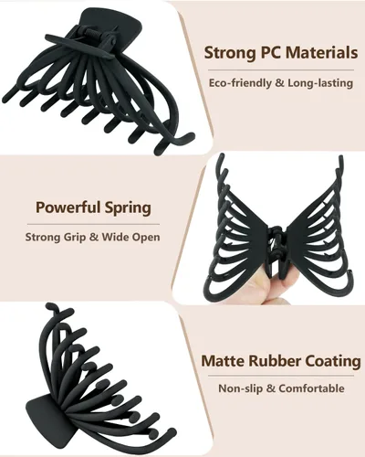 Vista 3 de Paquete de 4 pinzas para el cabello para mujer, pinzas grandes de 4.7 pulgadas para cabello grueso y delgado, pinzas de pelo grandes mate Negro