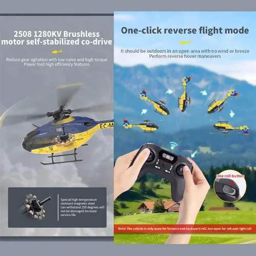 Vista 5 de Helicóptero sin escobillas RC, EC-135 1/36 2.4G 6CH Conducción directa 3D/6G modelo de helicóptero (versión RTF)