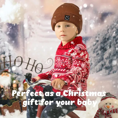 Vista 6 de Mepase Gorro de punto con cara sonriente para bebé, 3 unidades, para niños pequeños, gorro de invierno suave bordado con cara sonriente