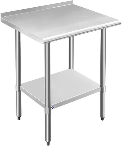 Vista 96 de ROCKPOINT Mesa de acero inoxidable para preparación y trabajo, 14x24 pulgadas; mesa de cocina comercial de metal NSF resistente con estante inferior