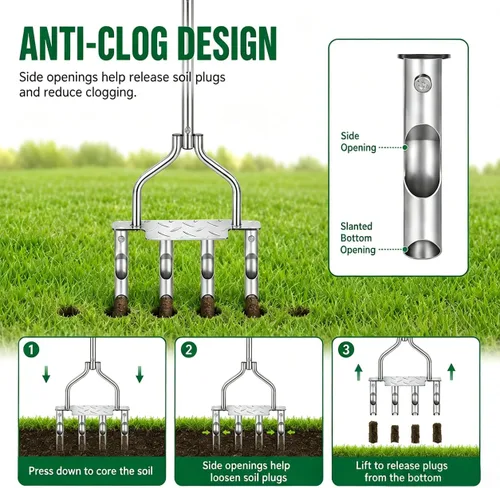 Vista 5 de Manual Core Aerator Lawn Tool with 4 Hollow Tines, 3.94-Inch Plug Aerator