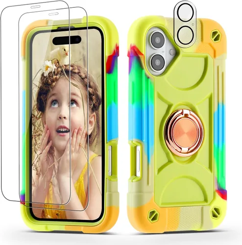 Vista 148 de Funda para iPhone 11 de 6.1 pulgadas con soporte de anillo, con 2 protectores de pantalla de vidrio, resistente a los golpes, resistente a