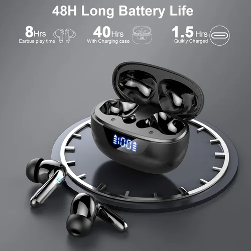 Vista 4 de Auriculares inalámbricos, auriculares Bluetooth 5.4, micrófono con cancelación de ruido ENC con graves estéreo, auriculares de reproducción de 40