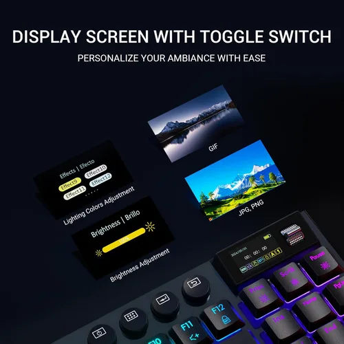 Vista 5 de Hexgears Teclado mecánico Immersion A3 TKL, Bluetooth2.4GUSB-C inalámbrico con interruptores de perfil bajo, pantalla de visualización