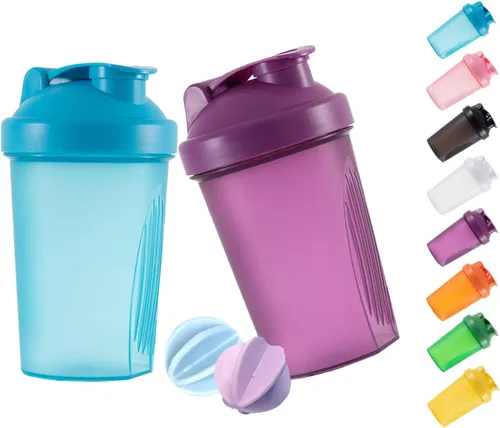 Vista 11 de Shaker Bottle - Batido de proteínas y botella agitadora de 16 onzas/13.5 fl oz con bolas batidoras, plástico sin BPA (negro y blanco (2 unidades)