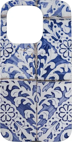 Vista 14 de Azulejos de patrón portugués - Funda azul y blanca floral para iPhone 17