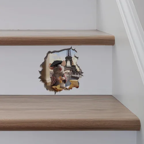 Vista 6 de Calcomanía de pared 3D con agujero de ratón de la torre Eiffel francesa