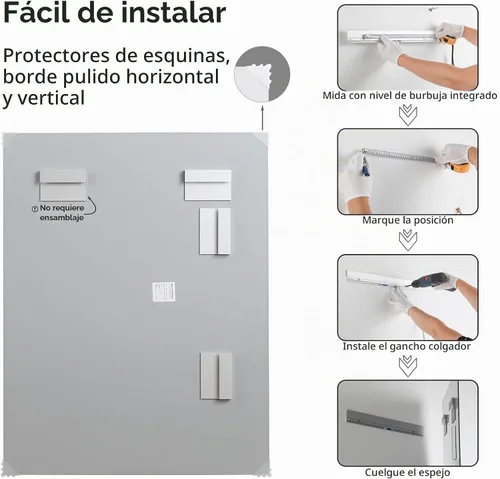 Vista 4 de Mirrorons Espejo biselado de 40 x 32 pulgadas, sin marco, espejo de pared