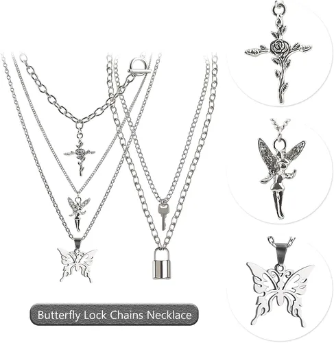Vista 7 de Lock Key Pendants Chains Necklace Set for Eboy Egirl Men Male Emo Goth Women Teen Girls Boys Jewelry Pack for Pants Punk Play