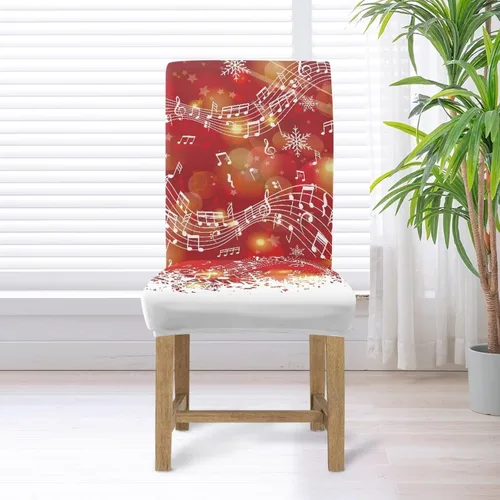 Vista 5 de HUGS IDEA Christmas Seat Covers for Dining Room Chairs Set of 6 Music Notes Stretch Chair Slipcovers Protector Removable and Washable Kitchen Dining