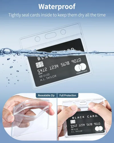 Vista 4 de Pawfly Paquete de 6 portatarjetas de identificación, estuche horizontal de plástico transparente con cremallera resellable, suave e impermeable