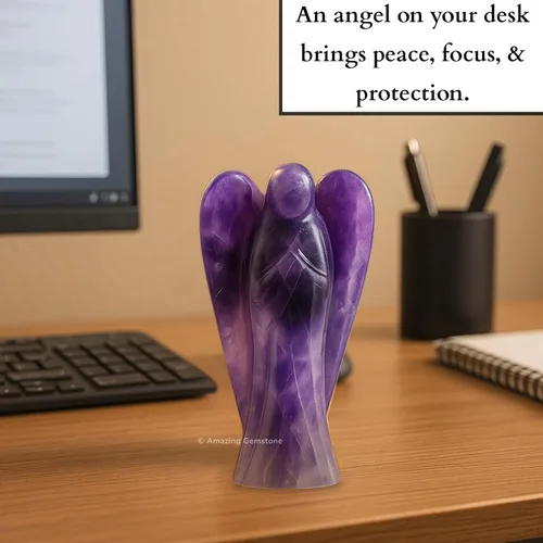 Vista 6 de Ángel de Amatista de Amazing Gemstone - Ángel de Cristal de Amatista y Figuras de Ángel Guardián de Bolsillo de Cristal de Amatista (10 centímetros)