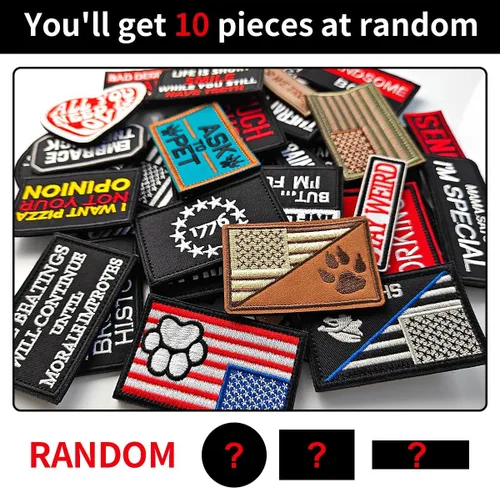 Vista 4 de Paquete de 20 parches tácticos de moral al azar, juego de parches tácticos bordados completos, parche moral con gancho y bucle para gorras