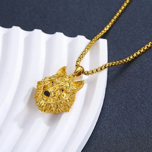 Vista 5 de Twoowl Collar de cabeza de lobo para hombre, plata de ley 925, oro con colgante de lobo, collar Fenrir nórdico pagano, joyería punk para hombres