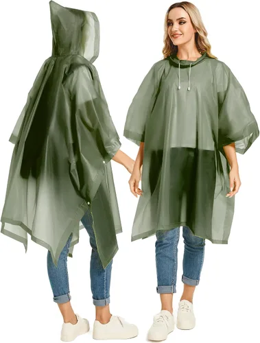 Vista 62 de Ponchos de lluvia reutilizables con capucha con cordón para adultos, abrigo de lluvia grueso impermeable, 2 paquetes