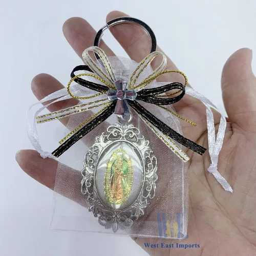 Vista 3 de Llavero conmemorativo, recuerdo de 12 piezas con texto en inglés «Our Lady of Guadalupe/Recuerdos para Novenario Aniversario Rest in Peace Recuerdos