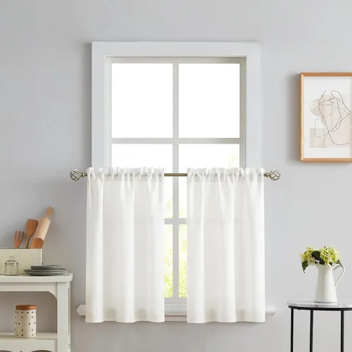 Vista 65 de Melodieux Cortinas de Niveles Semitraslúcidas Negras de 24 Pulgadas de Largo para Cocina, Cafetería, Dormitorio, Ventanas Pequeñas, Aspecto de Lino