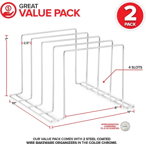Vista 2 de Stock Your Home Organizador de gabinete de cocina, cromado (paquete de 2) soporte de acero para hornear con 4 ranuras para gabinete, organizador