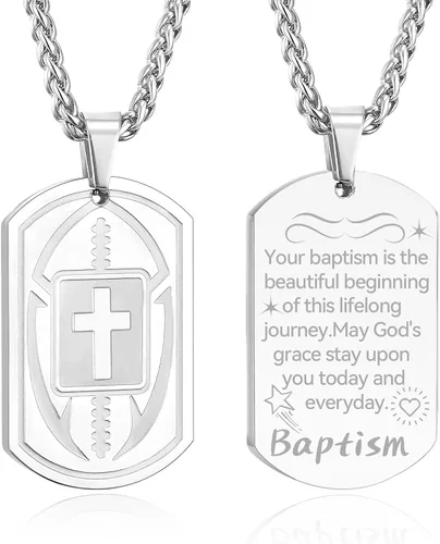 Vista 31 de Collar de cruz de versículo bíblico de fútbol para hombres, regalo religioso de acero inoxidable, joyería deportiva de fútbol, regalos de Pascua
