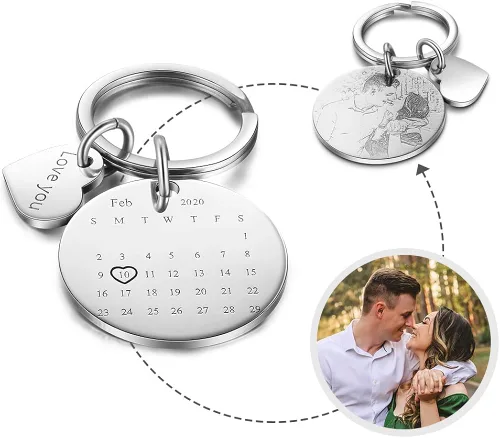 Vista 2 de Llavero personalizado de la foto del anillo de encargo del llavero de la fecha de los regalos para los regalos conmemorativos de los hombres