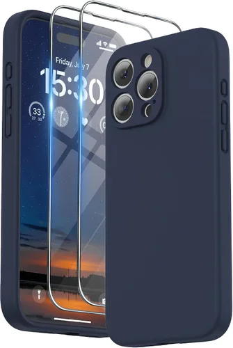 Vista 13 de SURPHY Funda diseñada para iPhone 15 Pro Max con protector de pantalla y cordón, correa de teléfono y funda de silicona líquida para teléfono