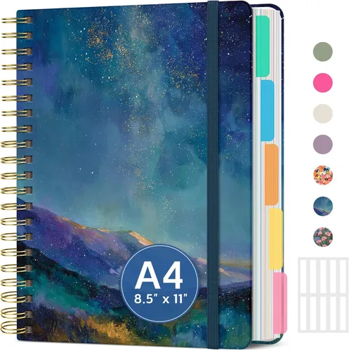 Vista 8 de Cuadernos grandes de espiral rayados para el trabajo con divisores y pestañas extraíbles, 8.5 x 11 pulgadas, bonito cuaderno de tapa dura de 5