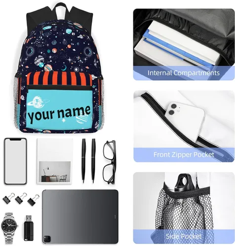 Vista 6 de J&SBGFT Mochila personalizada para niños y niñas, mochila personalizada con nombre, mochila escolar para niños, bonita mochila escolar, 06-Space