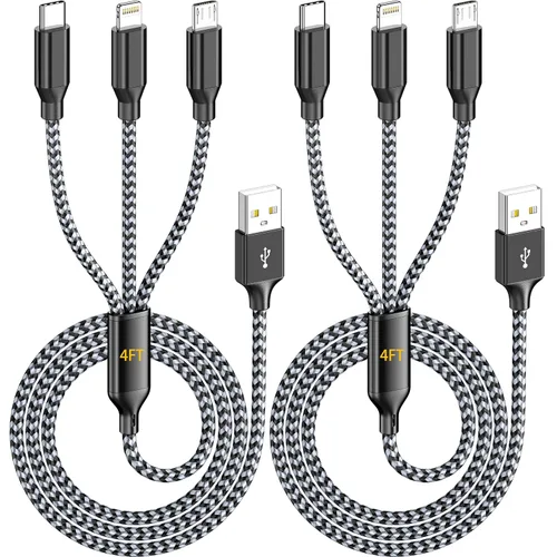 Vista 7 de Cable de carga múltiple para cargador de Apple Watch de 6 pies, cable de carga 3 en 1, USB A/C a Lightning tipo C, cable USB C, cable de cargador