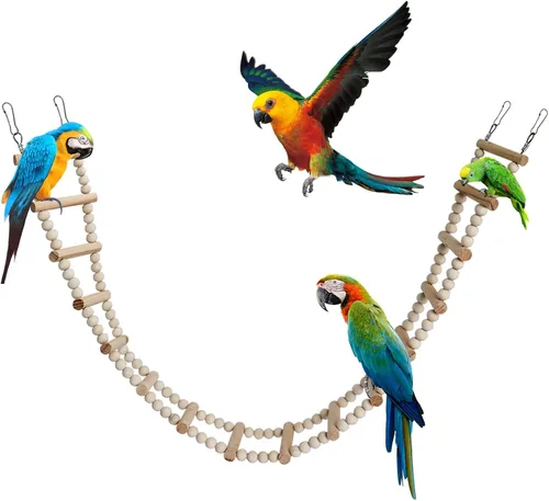 Vista 8 de Puente de escalera para pájaros, juguetes de madera para escalada y columpio, accesorios de jaula para pájaros, ratas, loros, hámster, ardilla