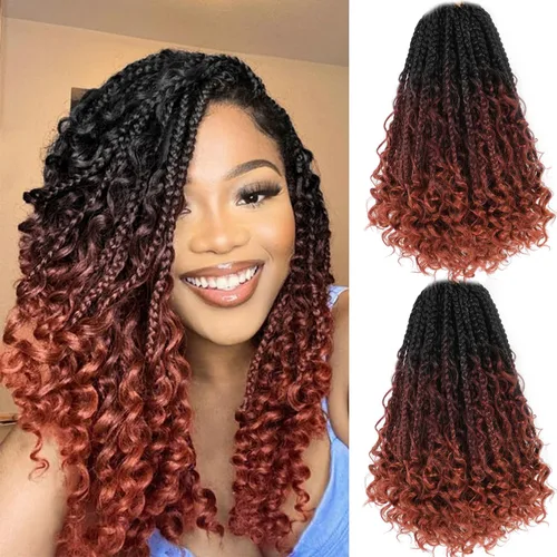 Vista 22 de Wodun Extensiones de Cabello de Ganchillo con Trenzas de Caja Goddess de 10 Pulgadas Pre-Enrolladas, Cabello de Ganchillo con Extremos Rizados Para